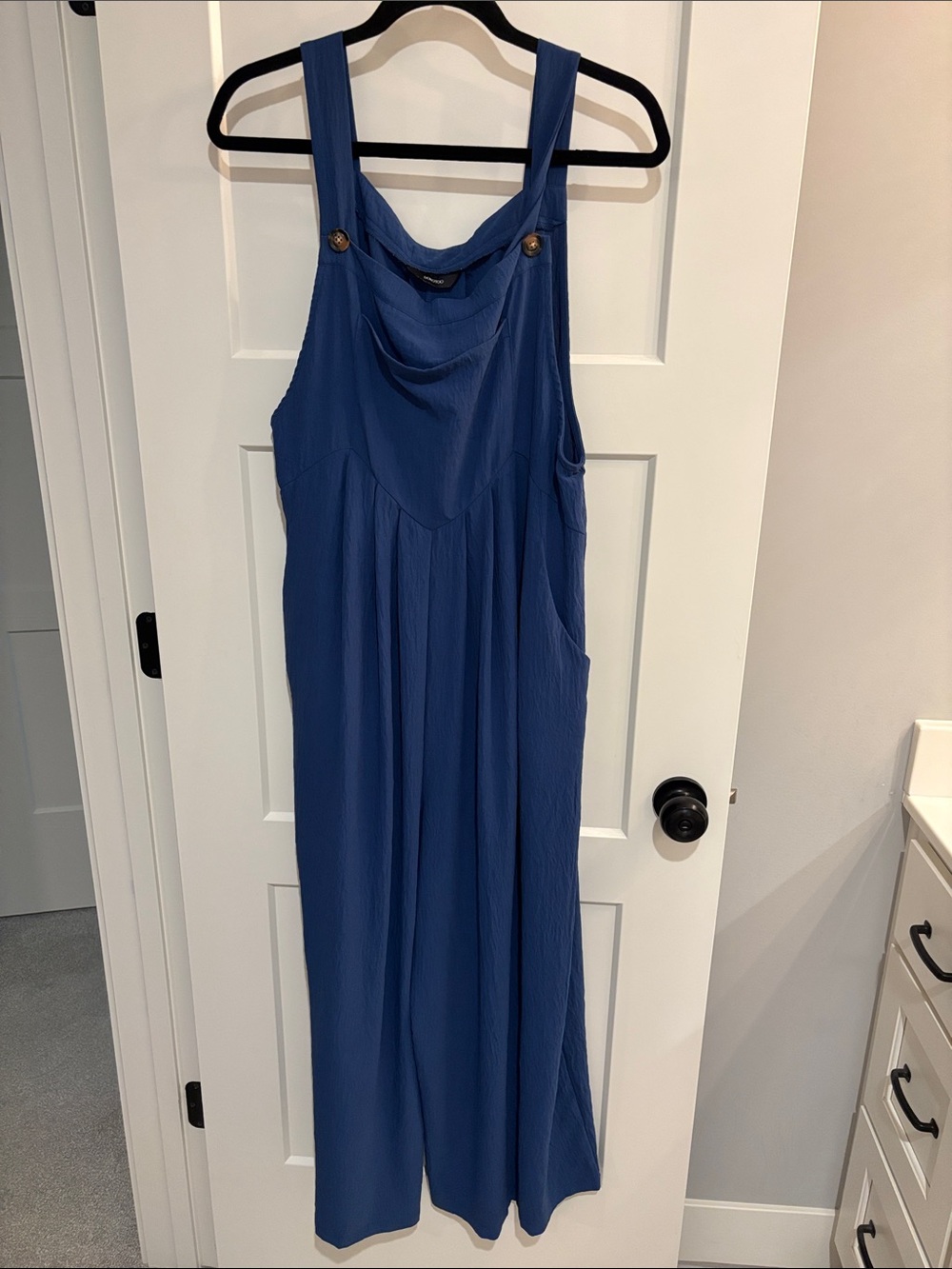 Sleeveless Blue Maxi Jumpsuit overalls with Button-Strap Detail